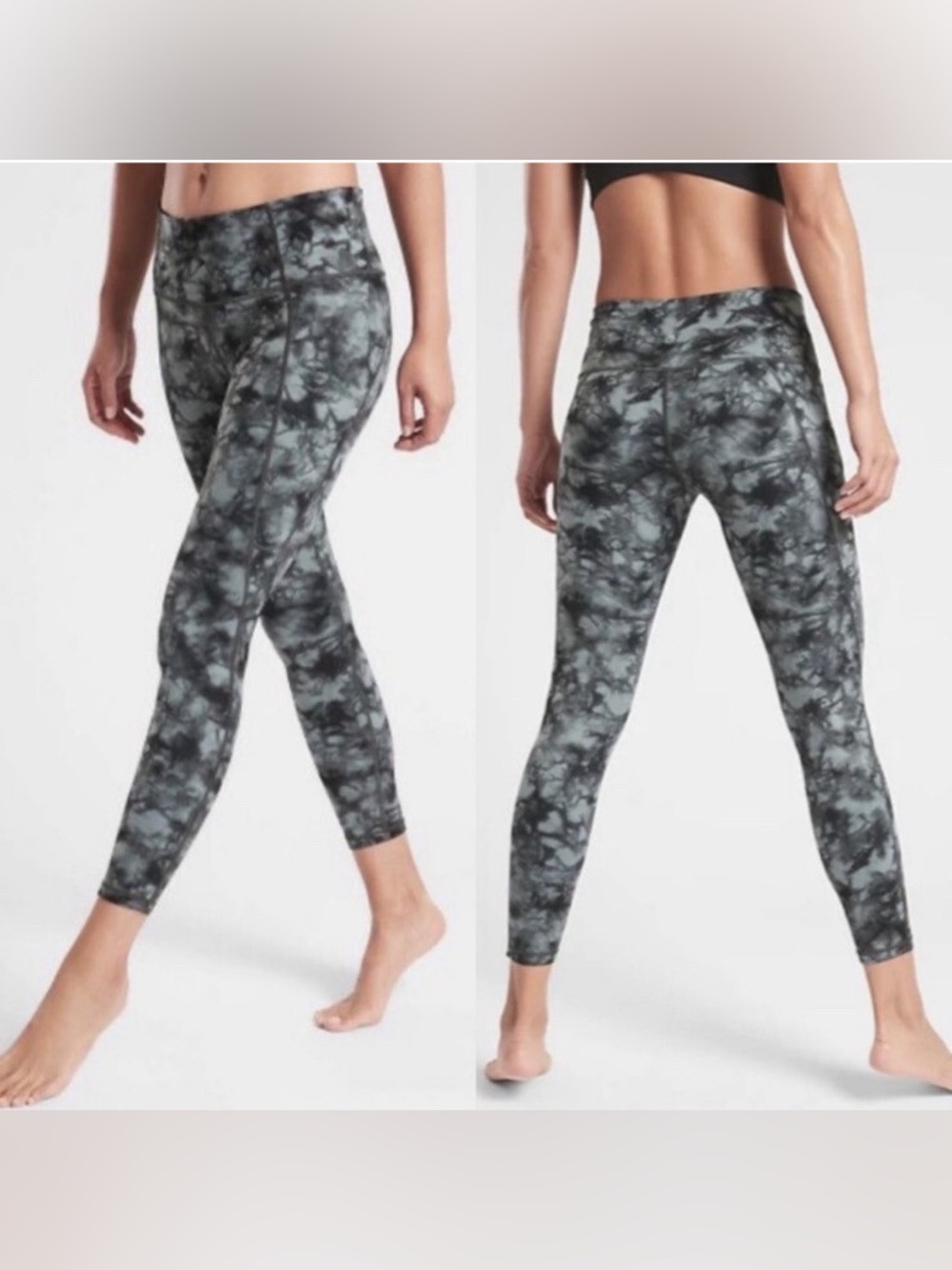 Athleta Salutation Marble Tie-Dye Leggings Gray & Black